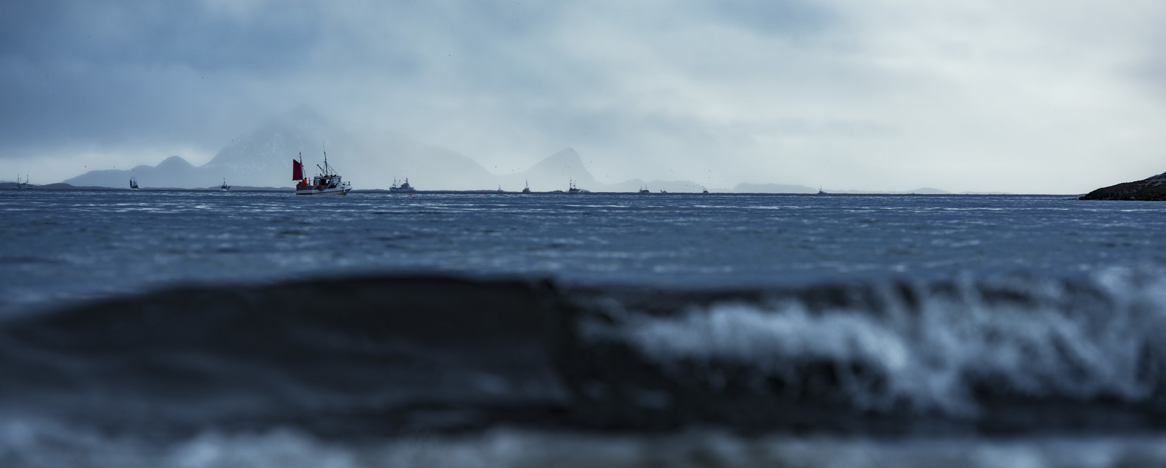 The ocean with a fishing boat