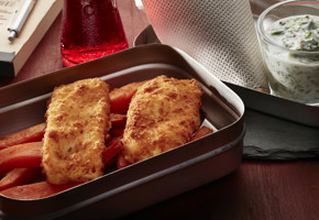 Pankopanert torsk med søtpotet og limedressing