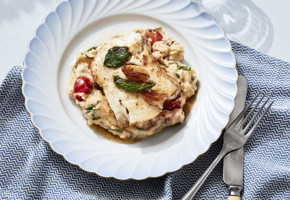 Stekt torsk og potetmos med tomat