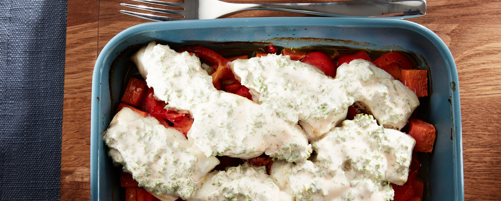 Torsk i form med søtpotet, chili og yoghurt